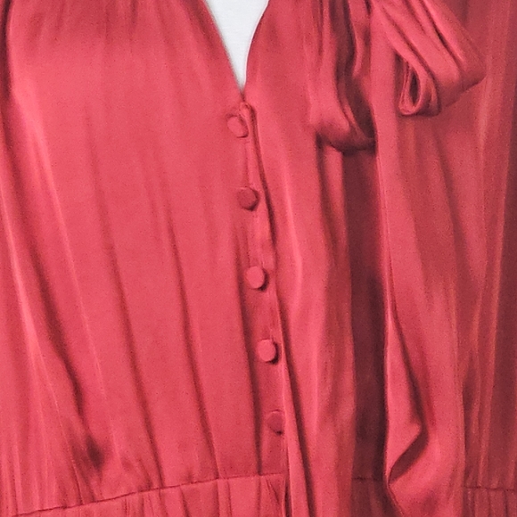 J.Crew Red Long Sleeve Tie Neck Midi Dress | Size L | Elegant Satin Look - Picture 3 of 15